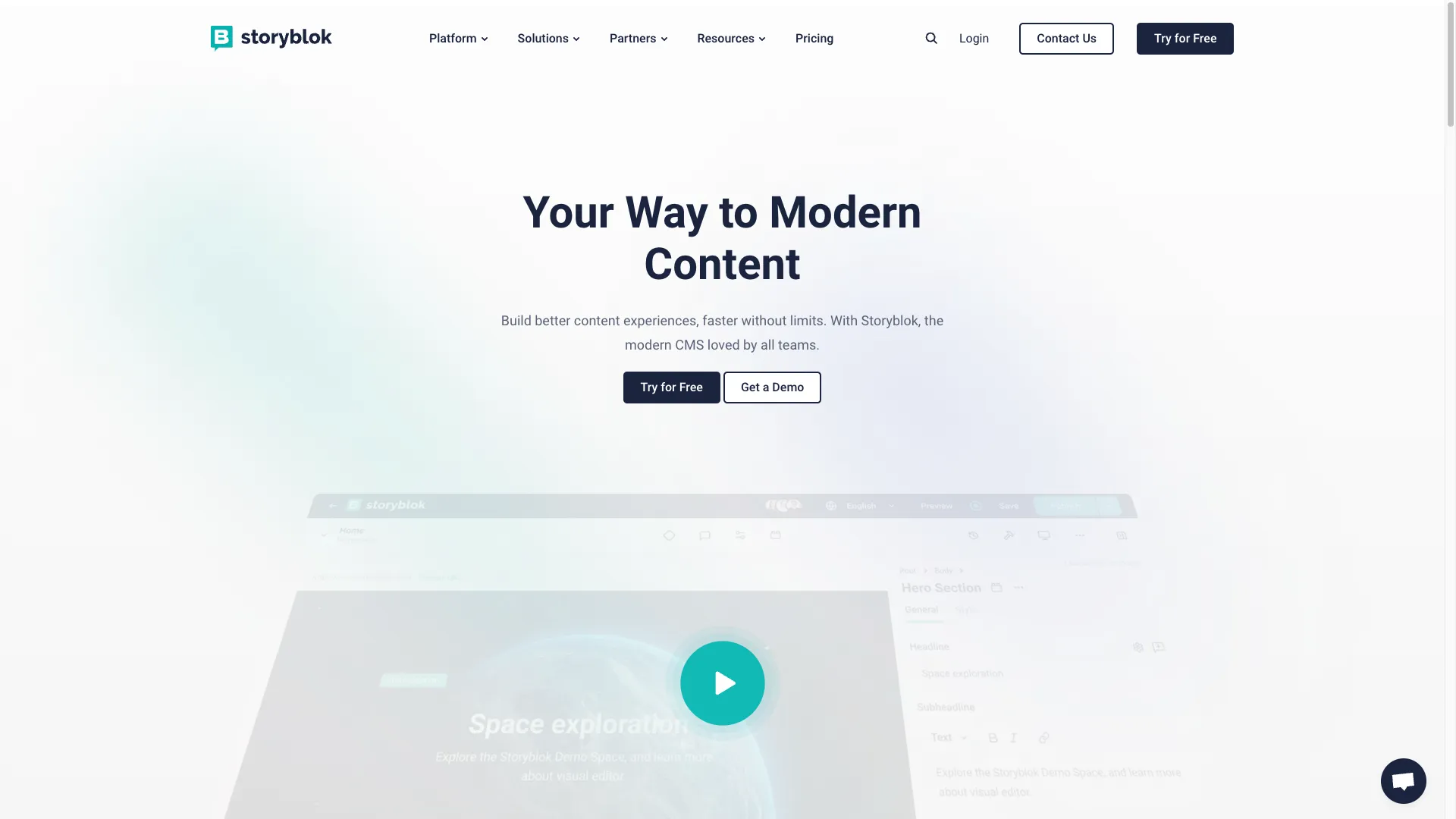 Page d'accueil du site internet de Storyblok