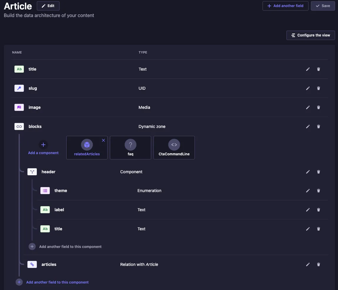 Création de types dans Strapi