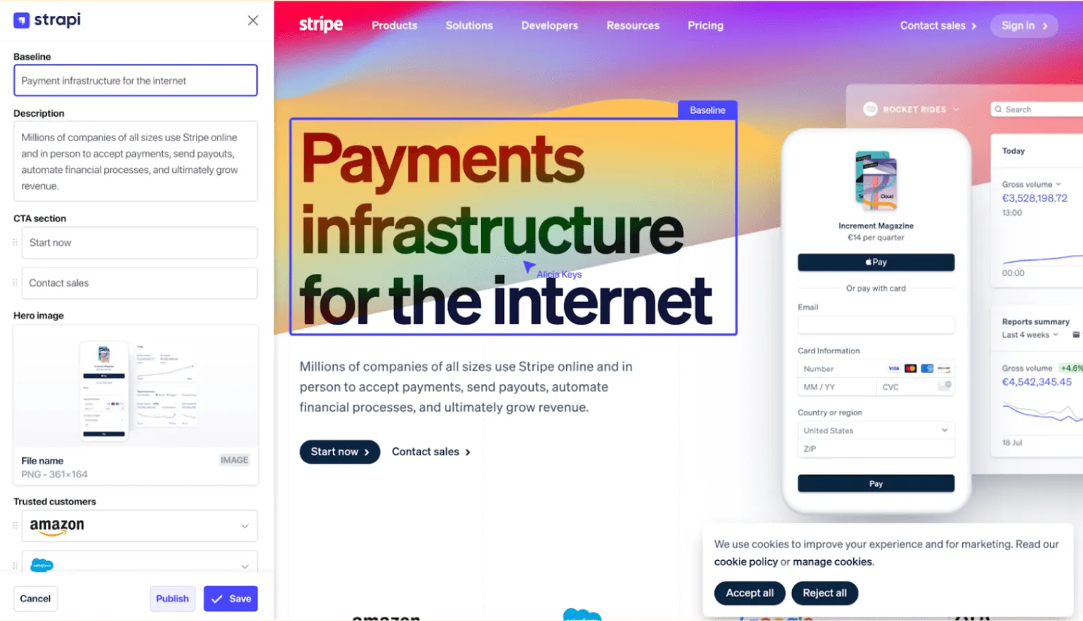 Maquette de l'éditeur visuel de Strapi