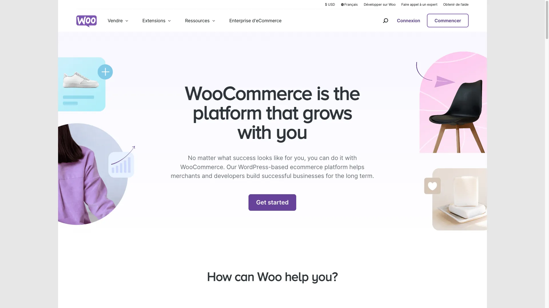 Page d'accueil du CMS E-commerce WooCommerce