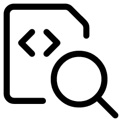 Icône d'une loupe au dessus d'un fichier de code